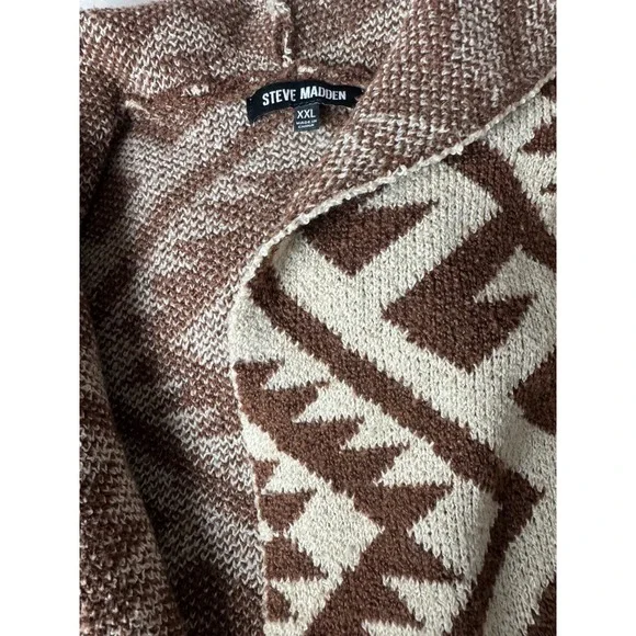 STEVE MADDEN Geometric Print Hooded Cardigan Sweater XXL Brown Cream - Picture 14 of 15